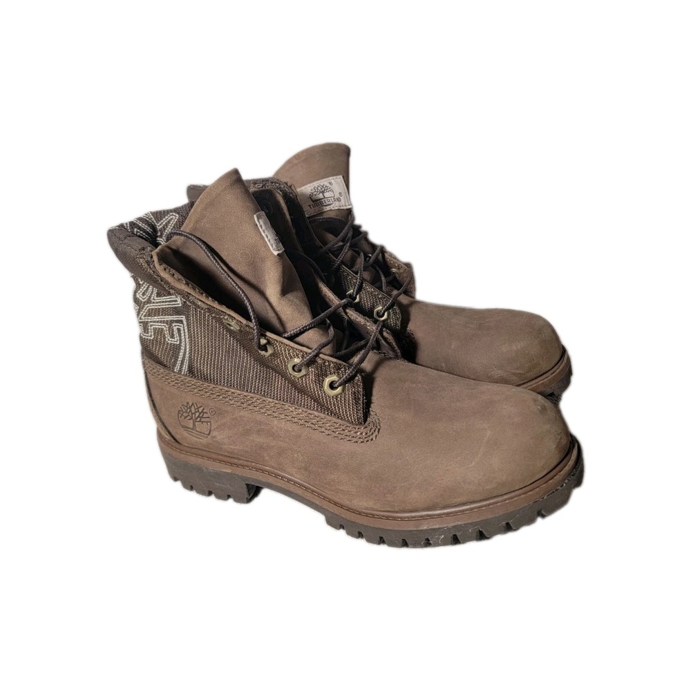 Timberland Womens 7 Brown Nubuck Roll Top Leather Boots Embroidered Logo 69551